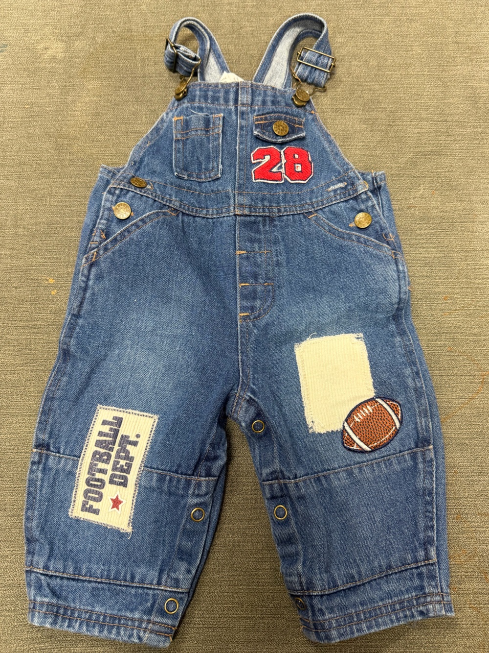 Vintage-style denim football overalls